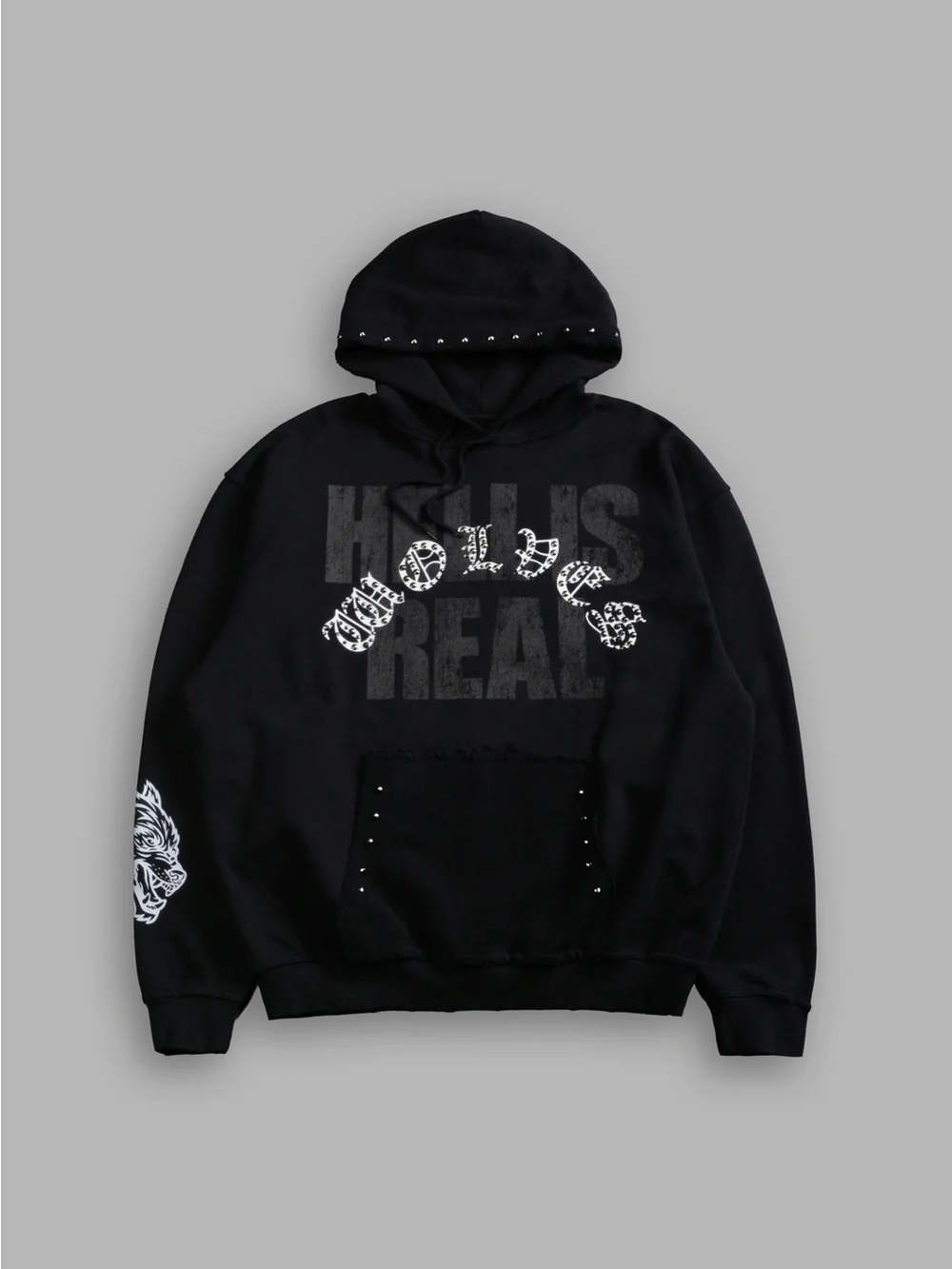 Darc Sport Black Graphic Crewneck Hoodie with Stud Accents